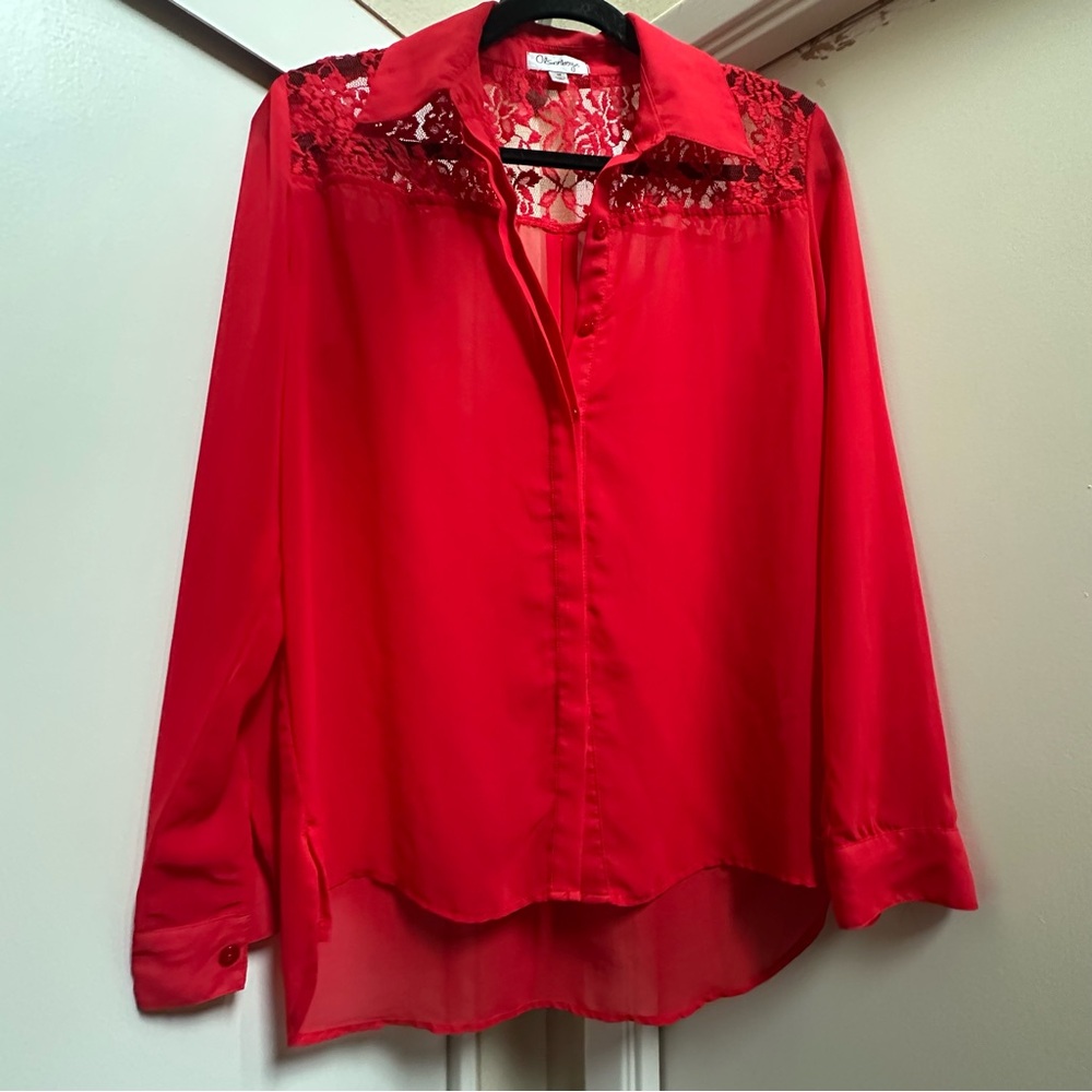 Olsenboye Vibrant Red Lace Blouse